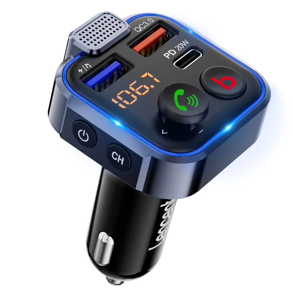 FM Transmitter for Car,Wireless 5.3 Bluetooth Car Adapter with Type-C PD 20W+ QC3.0 Fast USB Charger,Vehicle Mp3 Player Receiver Hifi Bass Sound,Cigarette Lighter Radio Music Adapter