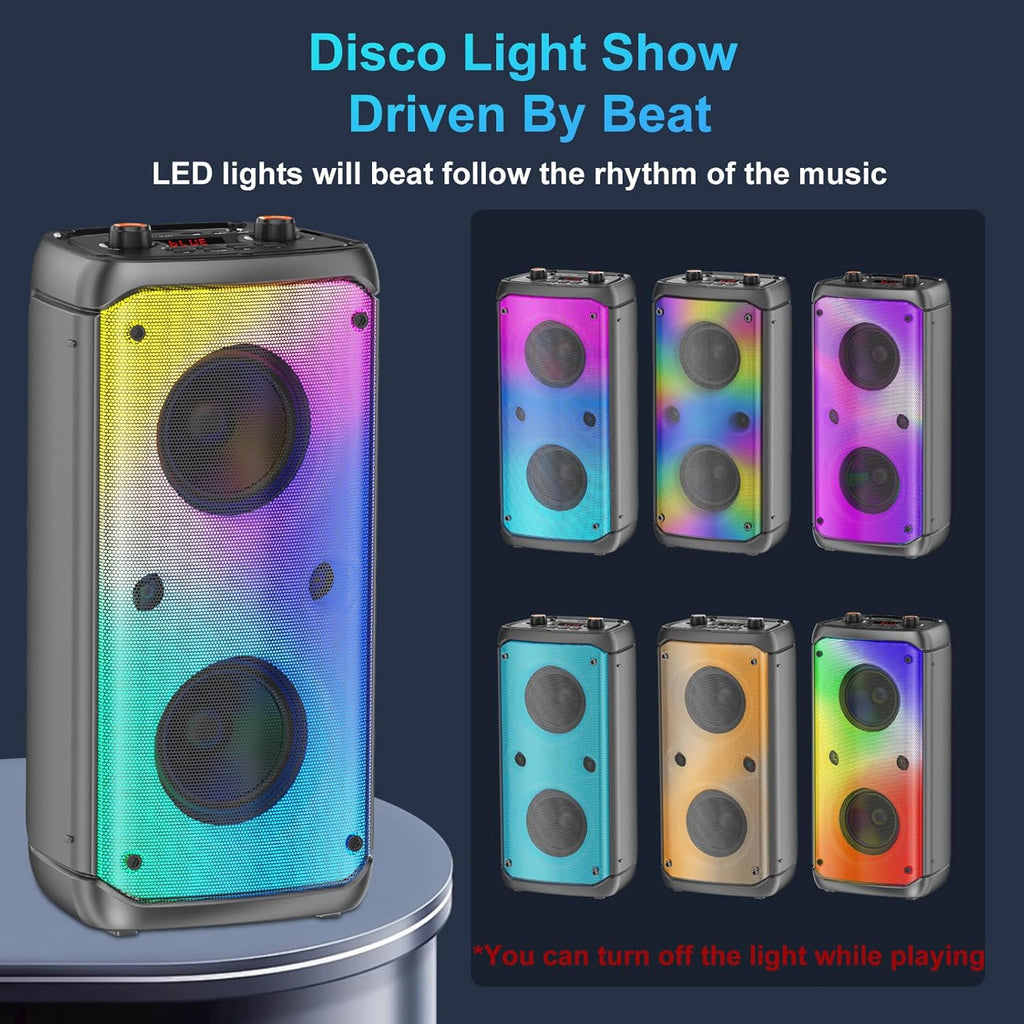 Bluetooth Speaker, 80W Peak Outdoor Speakers Bluetooth Wireless, TWS Portable Party Speakers with Subwoofer, Deep Bass, LED Colorful Lights, Loud Stereo Sound Boombox for Home, Camping, Travel