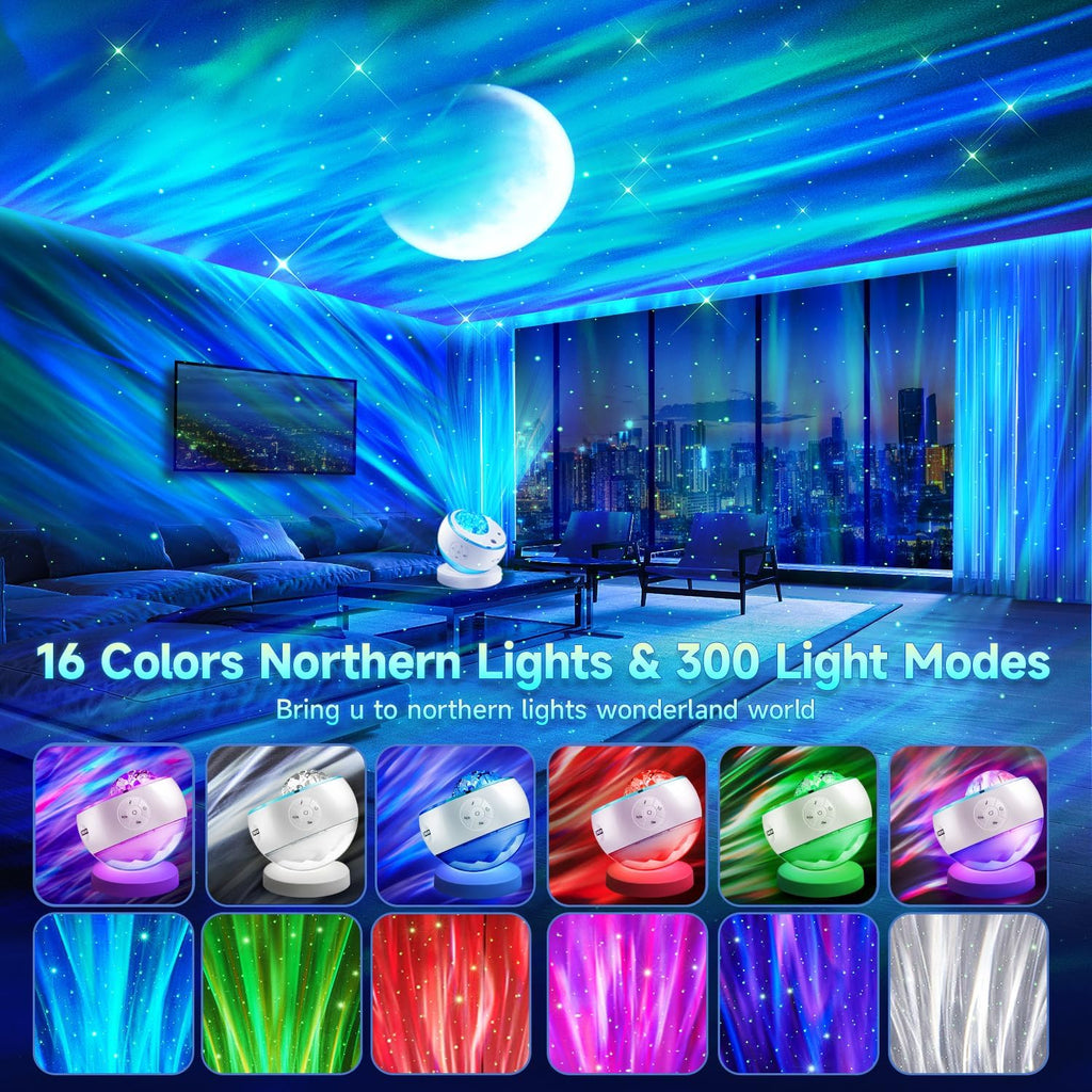 Iceberg Northern Lights Projector, White Galaxy Projector with Bluetooth Speaker & 15 White Noise, Aurora Light with Detachable Base, 300+ Light Modes, Ideal Gift & Bedroom Decor Gifts for Teen Girls