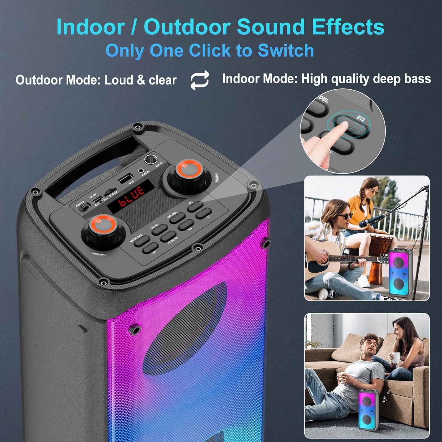 Bluetooth Speaker, 80W Peak Outdoor Speakers Bluetooth Wireless, TWS Portable Party Speakers with Subwoofer, Deep Bass, LED Colorful Lights, Loud Stereo Sound Boombox for Home, Camping, Travel