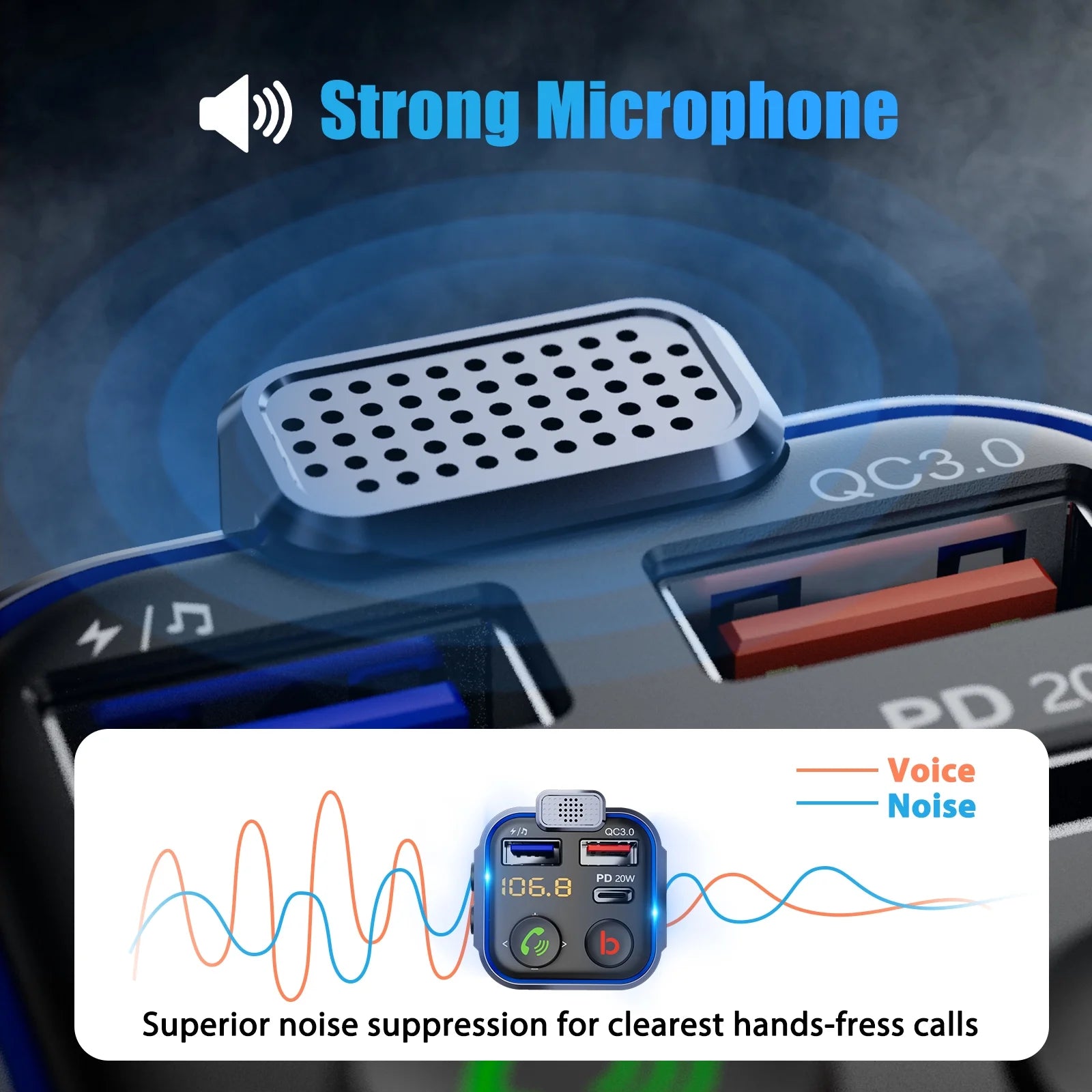 FM Transmitter for Car,Wireless 5.3 Bluetooth Car Adapter with Type-C PD 20W+ QC3.0 Fast USB Charger,Vehicle Mp3 Player Receiver Hifi Bass Sound,Cigarette Lighter Radio Music Adapter