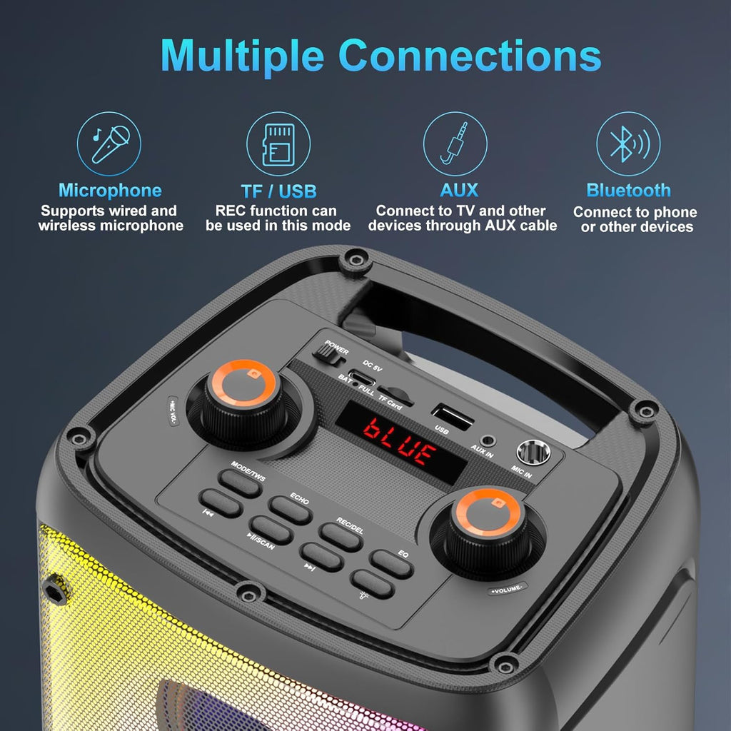 Bluetooth Speaker, 80W Peak Outdoor Speakers Bluetooth Wireless, TWS Portable Party Speakers with Subwoofer, Deep Bass, LED Colorful Lights, Loud Stereo Sound Boombox for Home, Camping, Travel