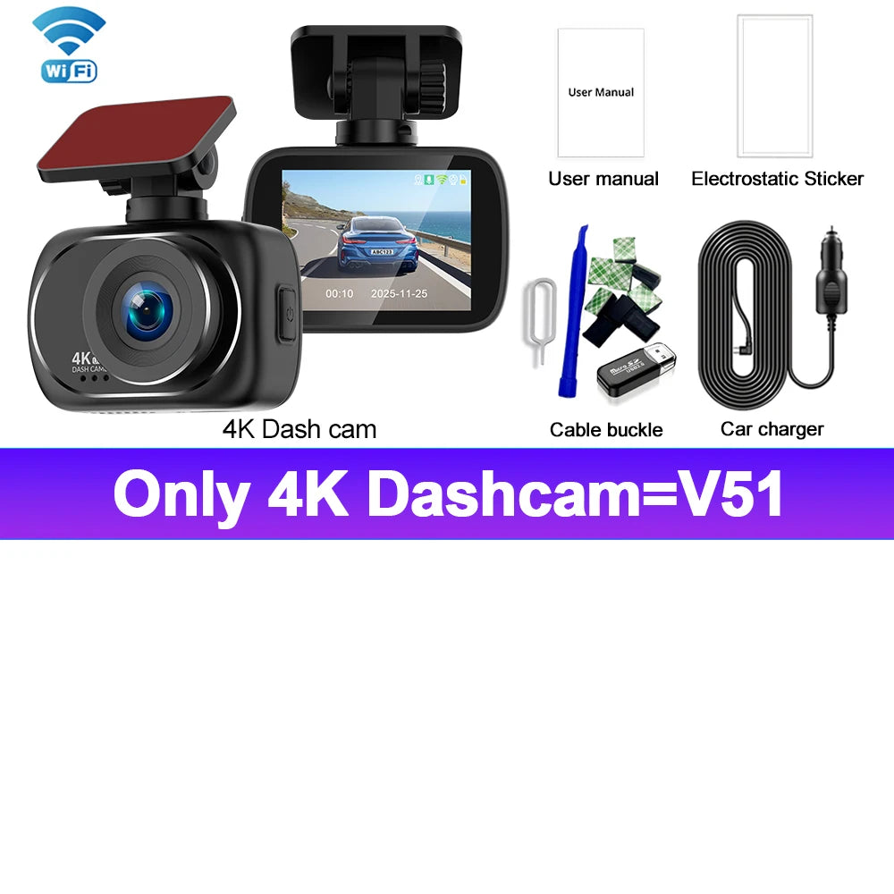 4K Dashcam Car Dvr Dual 4K Dash Cam Support 4K Rear Camera WIFI GPS Night Vision 24H Parking Monitoring Black Box