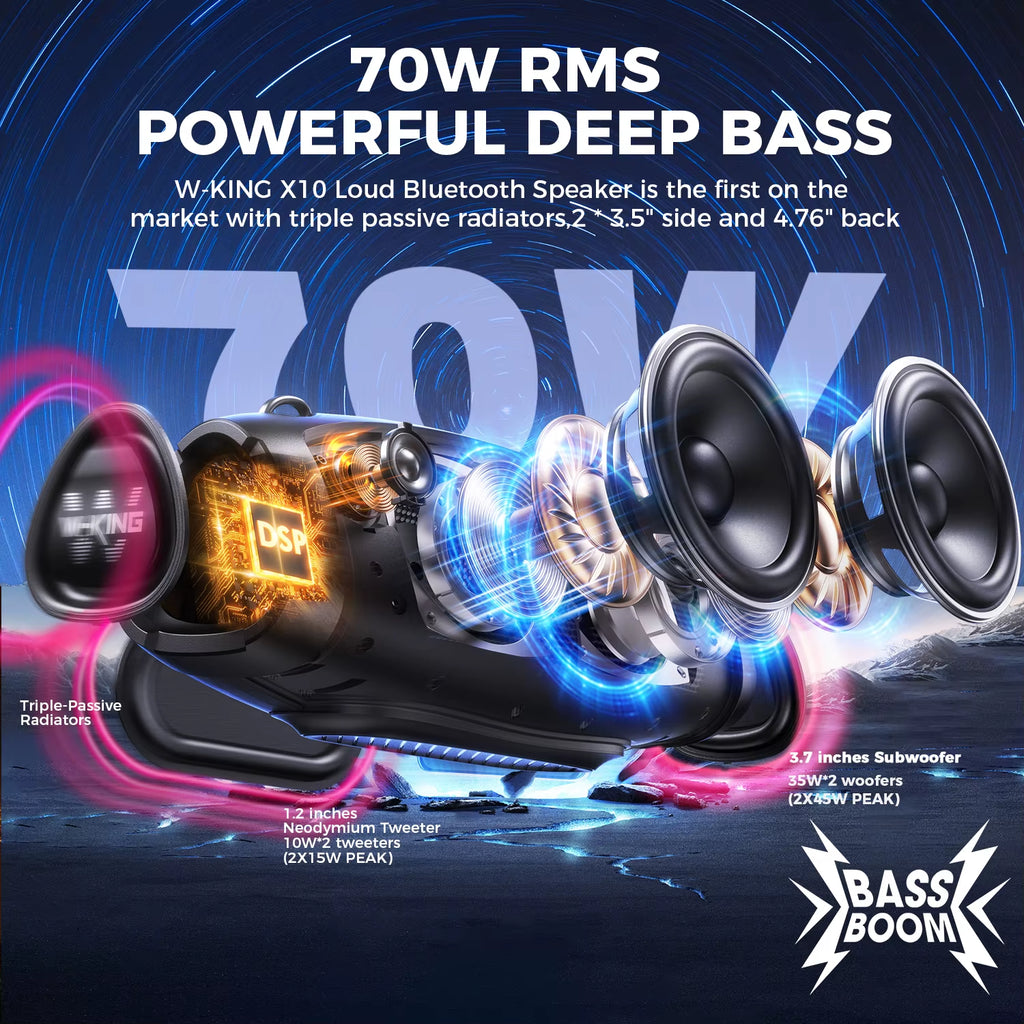 X10MIC (120W PEAK) 70W Portable Loud Bluetooth Speakers with Wireless Microphone, Waterproof Outdoor Wireless Bluetooth
