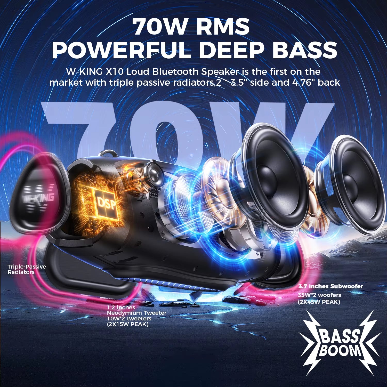 X10MIC (120W PEAK) 70W Portable Loud Bluetooth Speakers with Wireless Microphone, Waterproof Outdoor Wireless Bluetooth