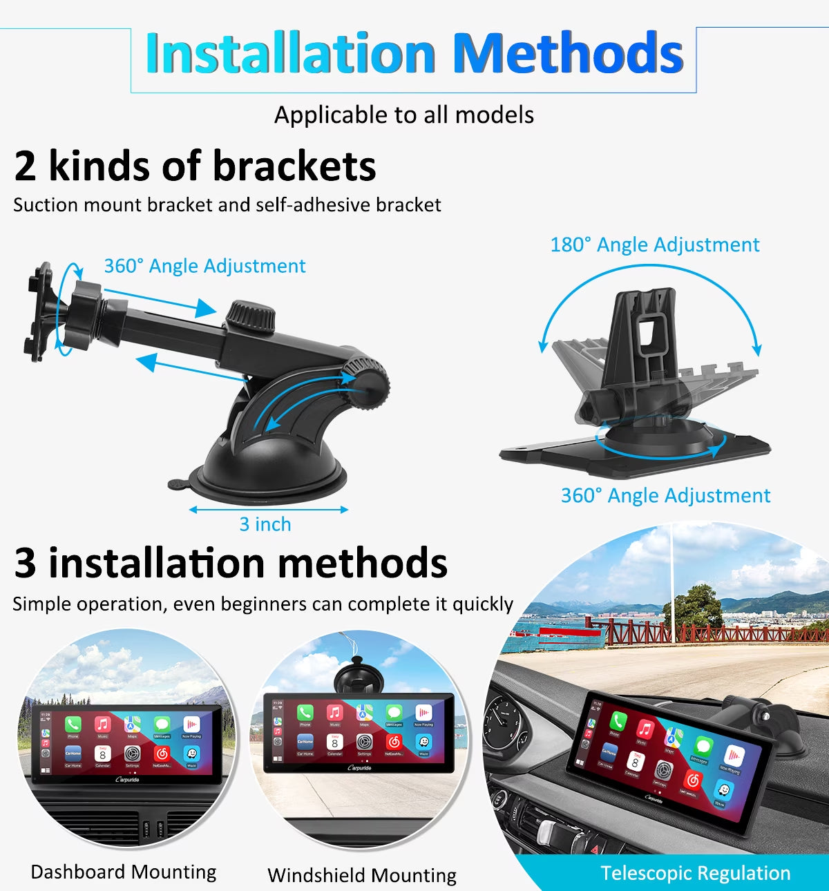 Wireless BT Trans for Carplay &A- Auto Portable Car Stereo, 11.3" Smart Display W103Pro