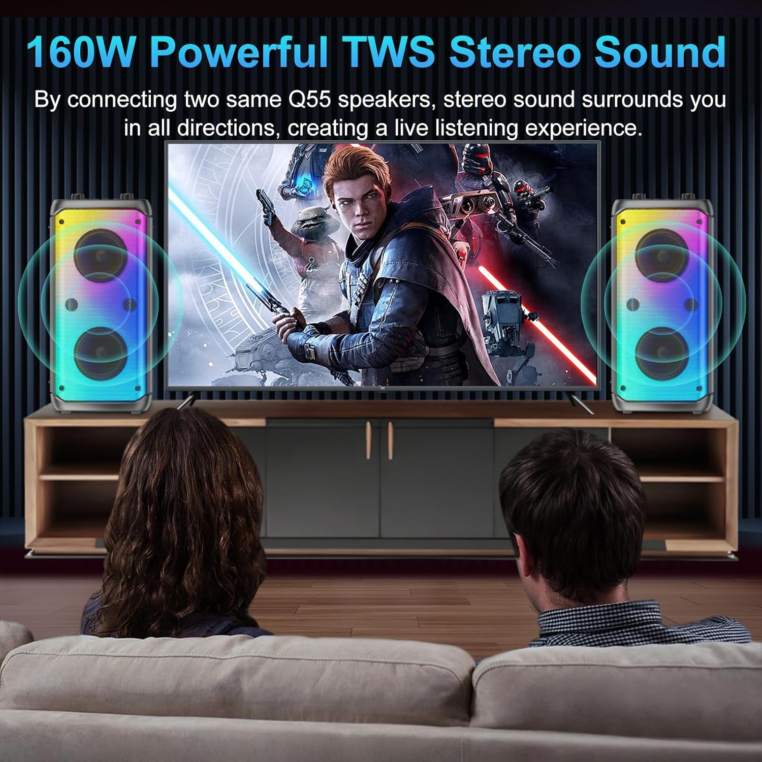 Bluetooth Speaker, 80W Peak Outdoor Speakers Bluetooth Wireless, TWS Portable Party Speakers with Subwoofer, Deep Bass, LED Colorful Lights, Loud Stereo Sound Boombox for Home, Camping, Travel