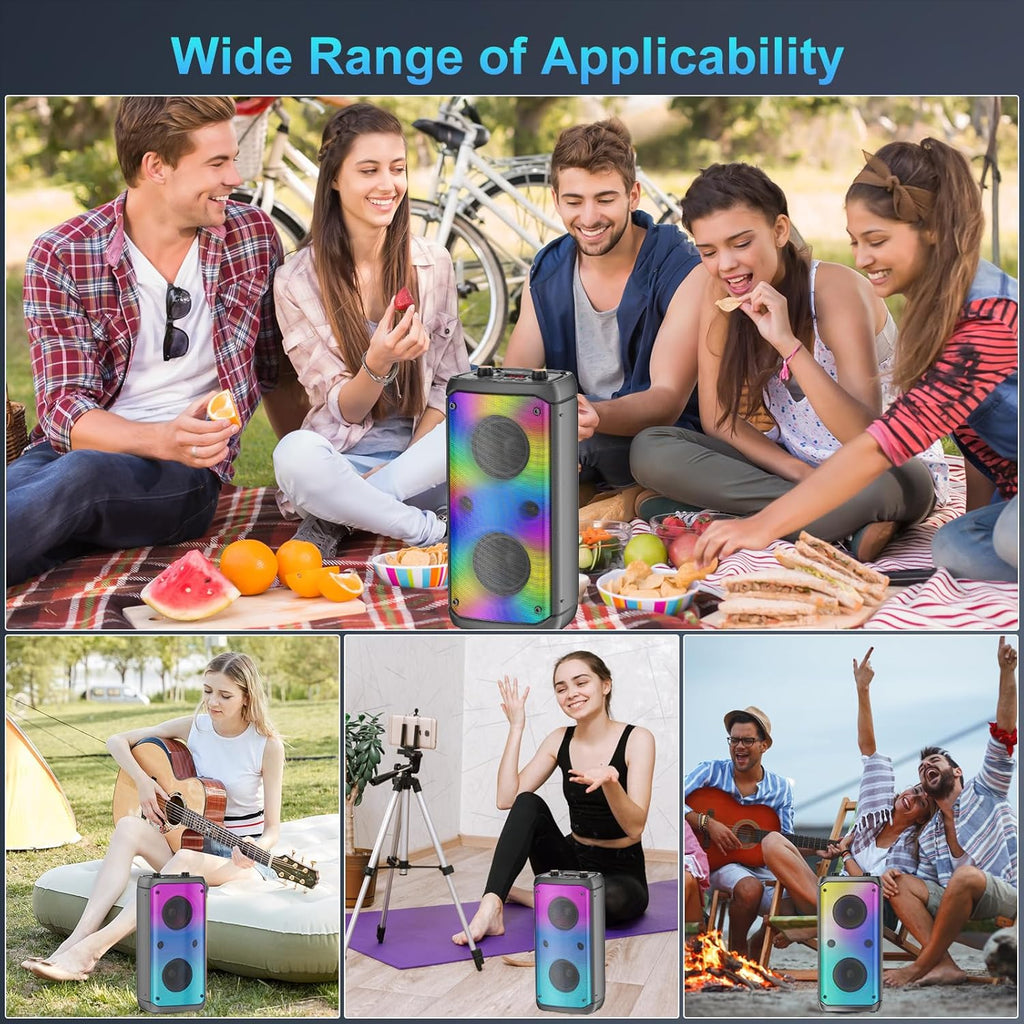 Bluetooth Speaker, 80W Peak Outdoor Speakers Bluetooth Wireless, TWS Portable Party Speakers with Subwoofer, Deep Bass, LED Colorful Lights, Loud Stereo Sound Boombox for Home, Camping, Travel