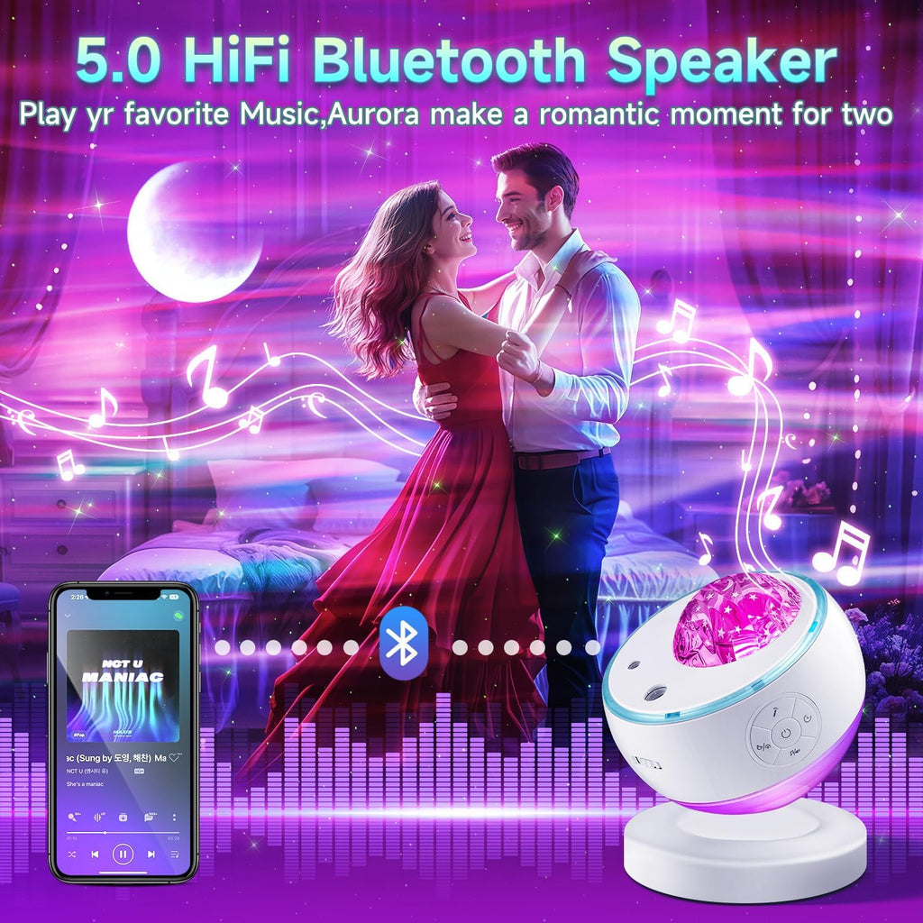 Iceberg Northern Lights Projector, White Galaxy Projector with Bluetooth Speaker & 15 White Noise, Aurora Light with Detachable Base, 300+ Light Modes, Ideal Gift & Bedroom Decor Gifts for Teen Girls