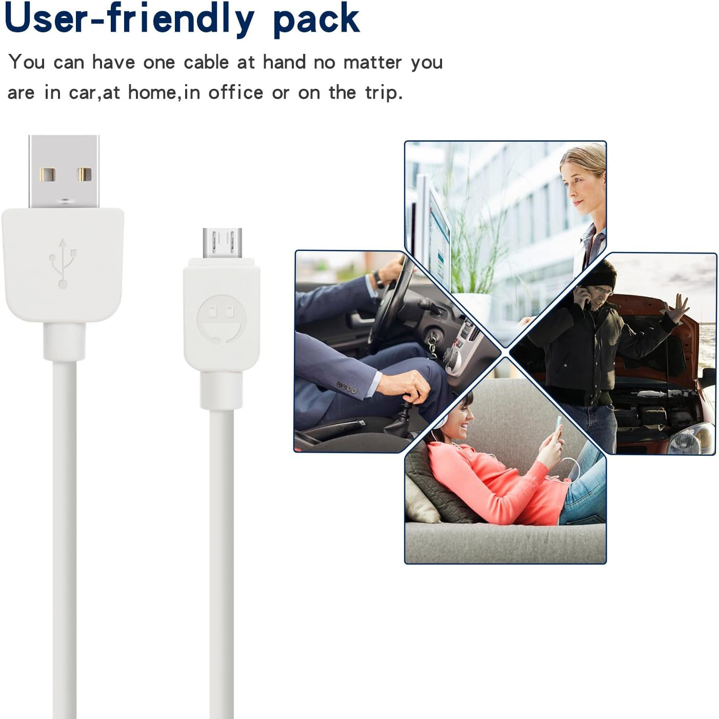 Micro USB Cable (5-Pack, 6FT) Android Charger, Long Android Phone Charger Cord for Samsung Galaxy S7 S6 Edge J7 S5,Note 5 4,LG 4 K40 K20,Mp3,Kindle,Tablet,White