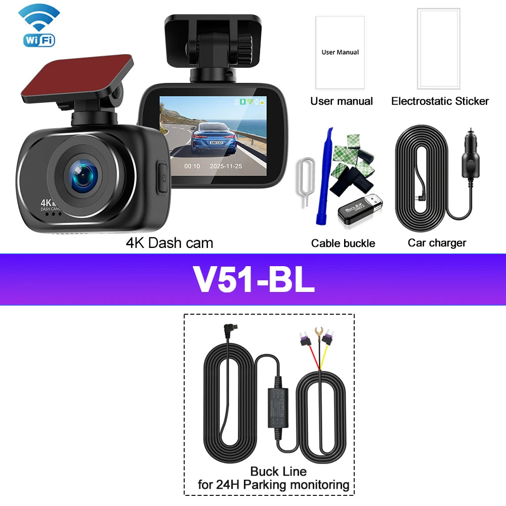 4K Dashcam Car Dvr Dual 4K Dash Cam Support 4K Rear Camera WIFI GPS Night Vision 24H Parking Monitoring Black Box