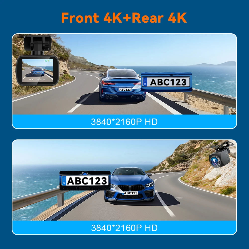 4K Dashcam Car Dvr Dual 4K Dash Cam Support 4K Rear Camera WIFI GPS Night Vision 24H Parking Monitoring Black Box