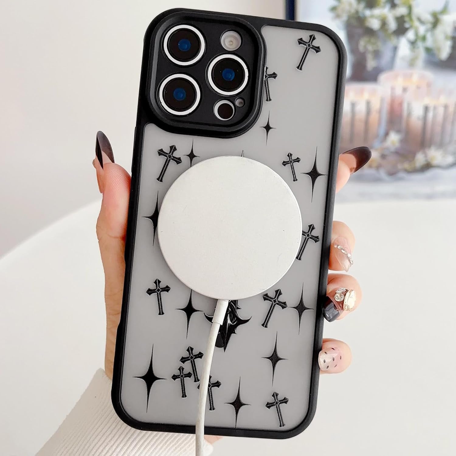 Magnetic Case Designed for Iphone 12 Pro, Cross Jesus Christian Design, Soft TPU Slim Shockproof Cover for Girls Women and Men - Black