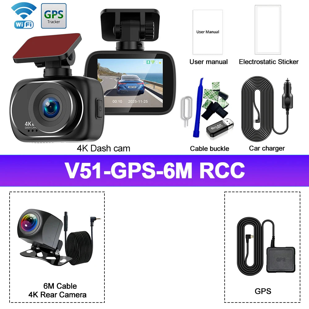 4K Dashcam Car Dvr Dual 4K Dash Cam Support 4K Rear Camera WIFI GPS Night Vision 24H Parking Monitoring Black Box