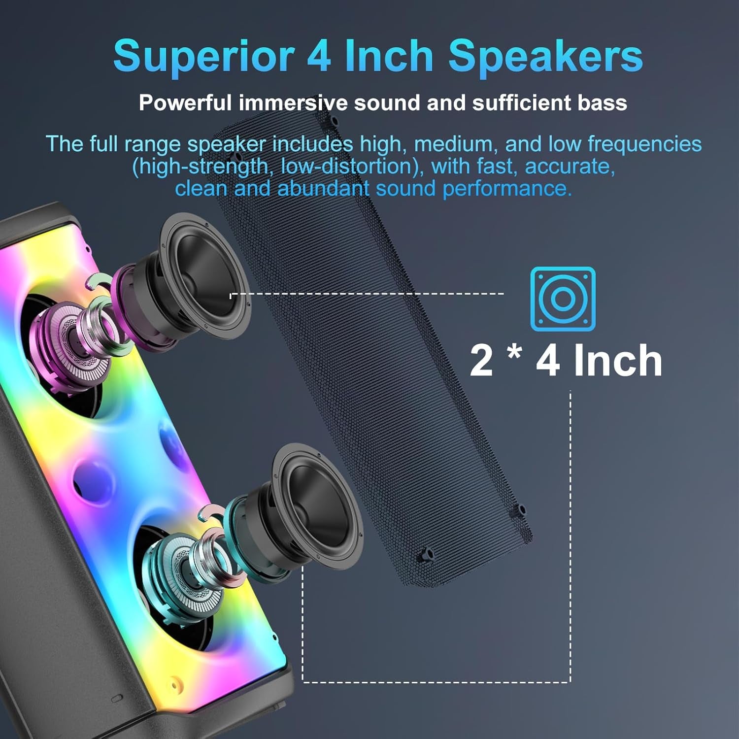 Bluetooth Speaker, 80W Peak Outdoor Speakers Bluetooth Wireless, TWS Portable Party Speakers with Subwoofer, Deep Bass, LED Colorful Lights, Loud Stereo Sound Boombox for Home, Camping, Travel