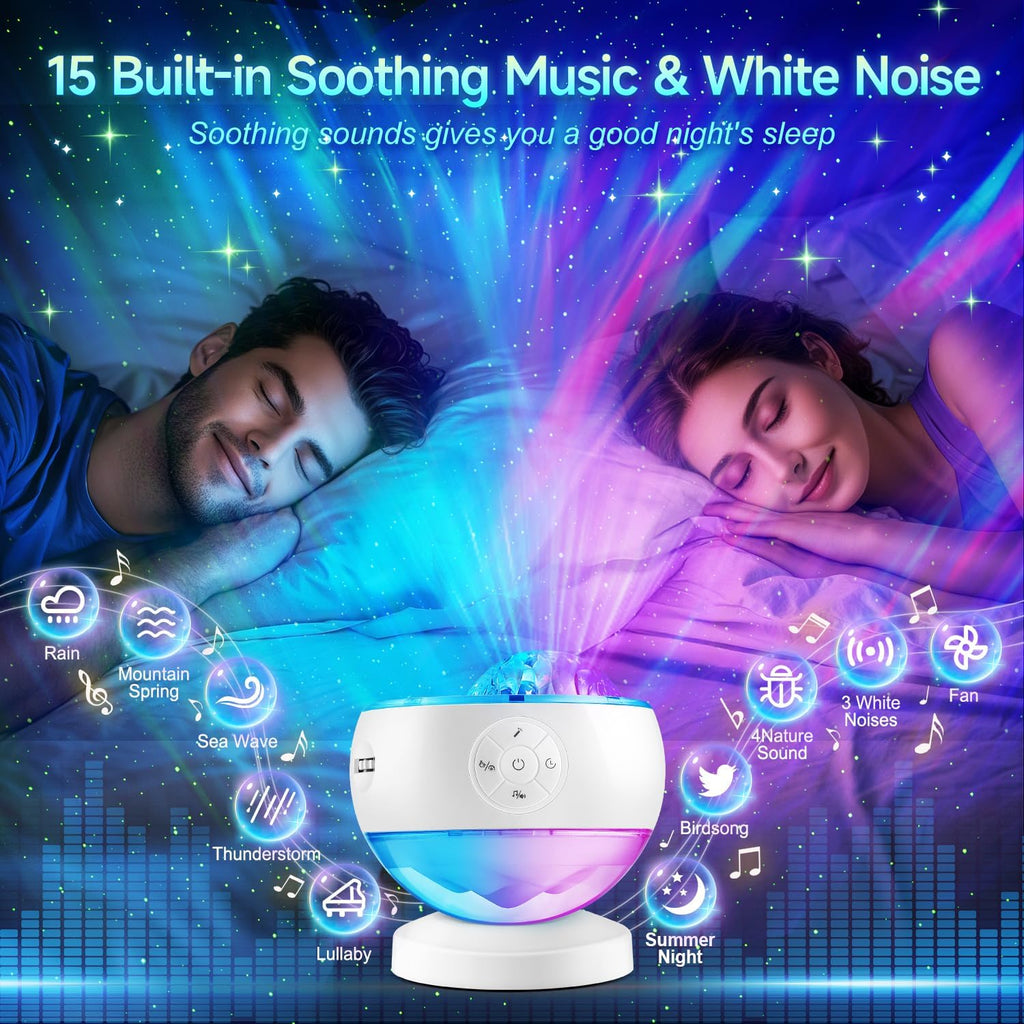 Iceberg Northern Lights Projector, White Galaxy Projector with Bluetooth Speaker & 15 White Noise, Aurora Light with Detachable Base, 300+ Light Modes, Ideal Gift & Bedroom Decor Gifts for Teen Girls