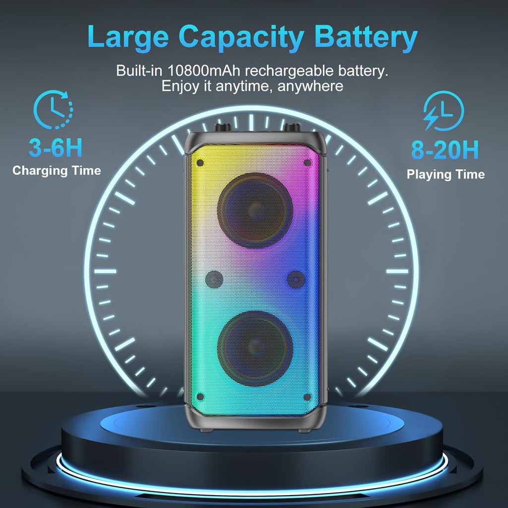 Bluetooth Speaker, 80W Peak Outdoor Speakers Bluetooth Wireless, TWS Portable Party Speakers with Subwoofer, Deep Bass, LED Colorful Lights, Loud Stereo Sound Boombox for Home, Camping, Travel