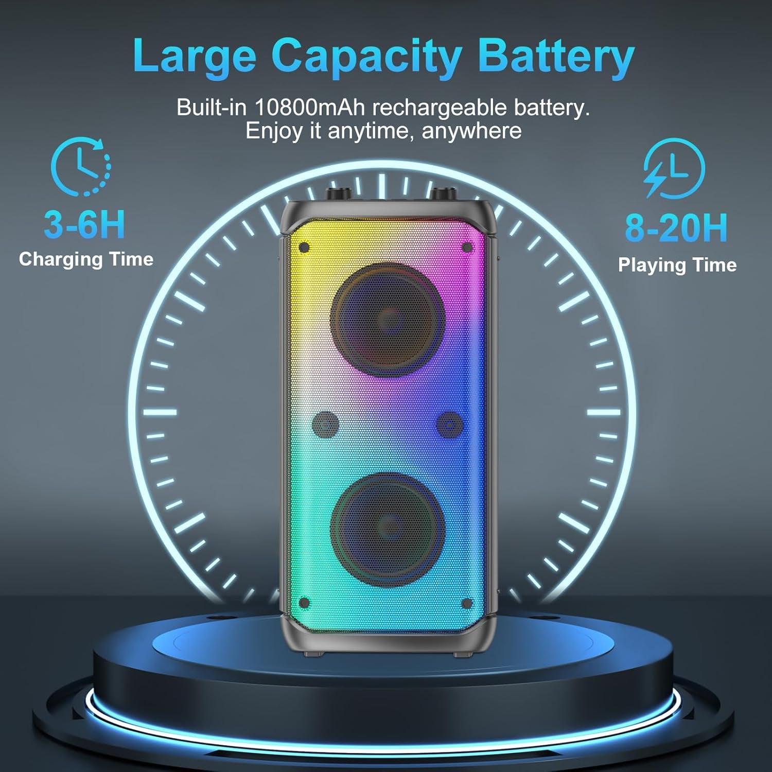 Bluetooth Speaker, 80W Peak Outdoor Speakers Bluetooth Wireless, TWS Portable Party Speakers with Subwoofer, Deep Bass, LED Colorful Lights, Loud Stereo Sound Boombox for Home, Camping, Travel