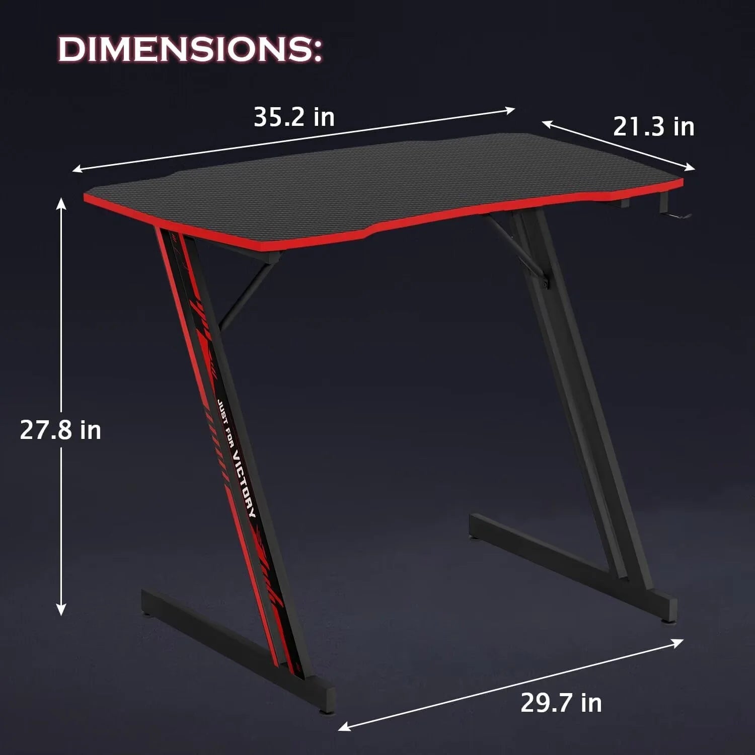 35.2 in Z Shaped Workstation Gaming Desks, Ergonomic Game Tables for Adults, Computer Desk with Headphone Hook for Home Office, Red