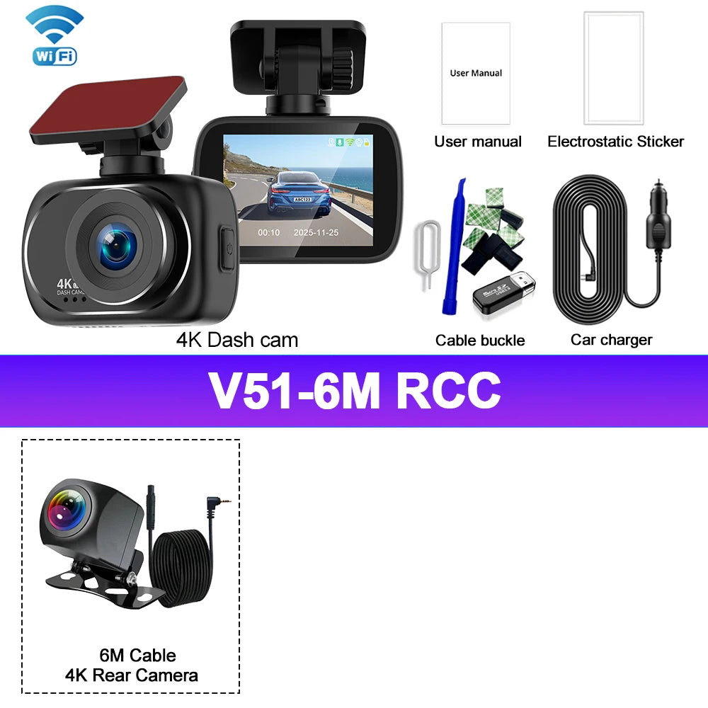4K Dashcam Car Dvr Dual 4K Dash Cam Support 4K Rear Camera WIFI GPS Night Vision 24H Parking Monitoring Black Box