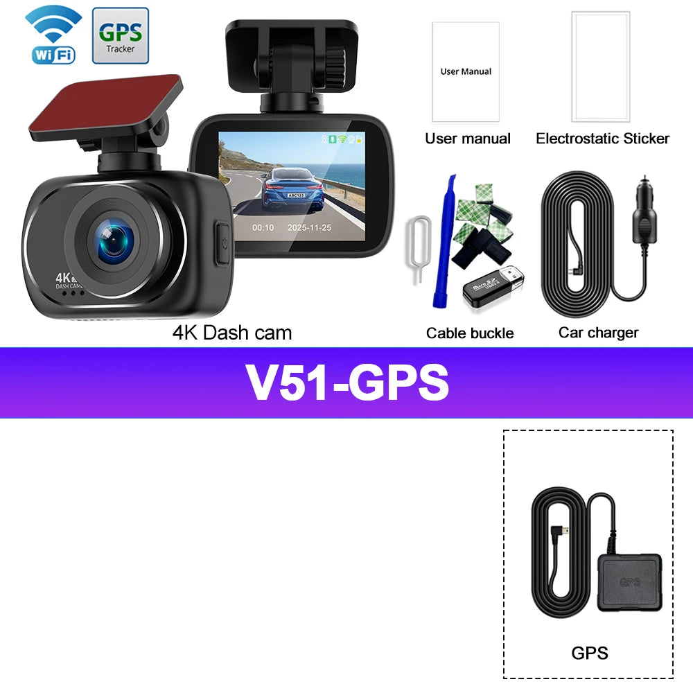 4K Dashcam Car Dvr Dual 4K Dash Cam Support 4K Rear Camera WIFI GPS Night Vision 24H Parking Monitoring Black Box