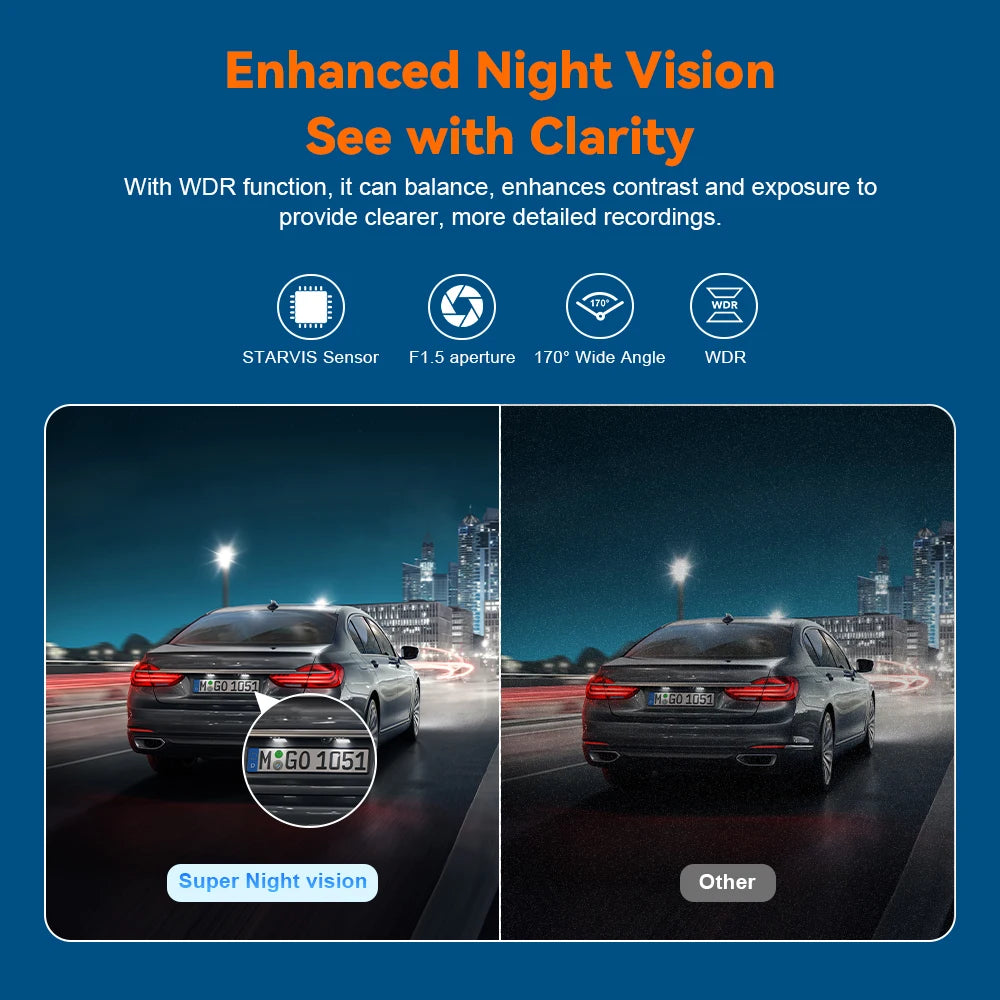 4K Dashcam Car Dvr Dual 4K Dash Cam Support 4K Rear Camera WIFI GPS Night Vision 24H Parking Monitoring Black Box