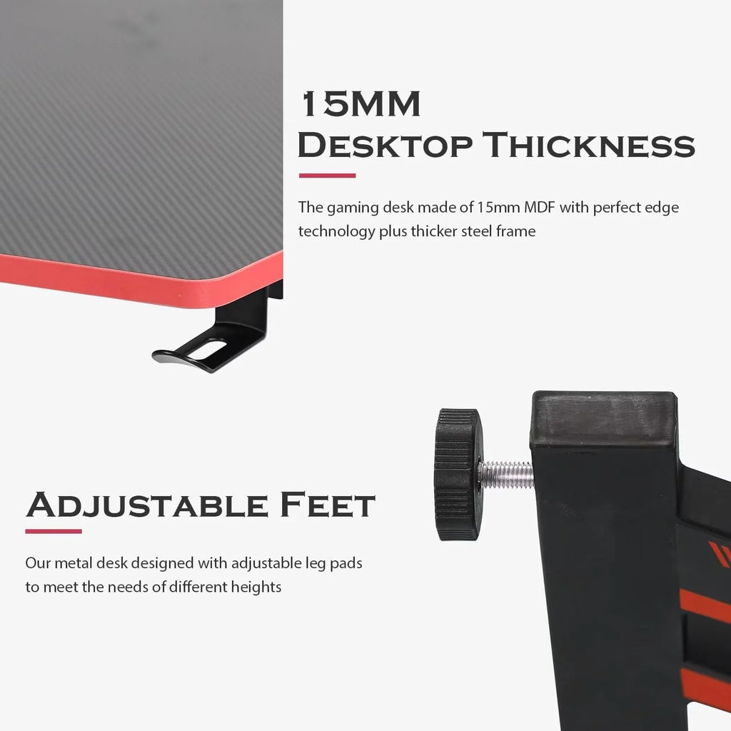 35.2 in Z Shaped Workstation Gaming Desks, Ergonomic Game Tables for Adults, Computer Desk with Headphone Hook for Home Office, Red