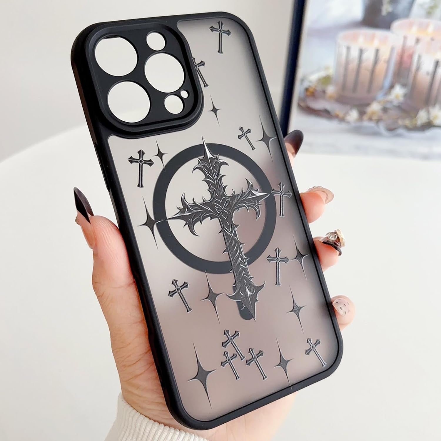 Magnetic Case Designed for Iphone 12 Pro, Cross Jesus Christian Design, Soft TPU Slim Shockproof Cover for Girls Women and Men - Black