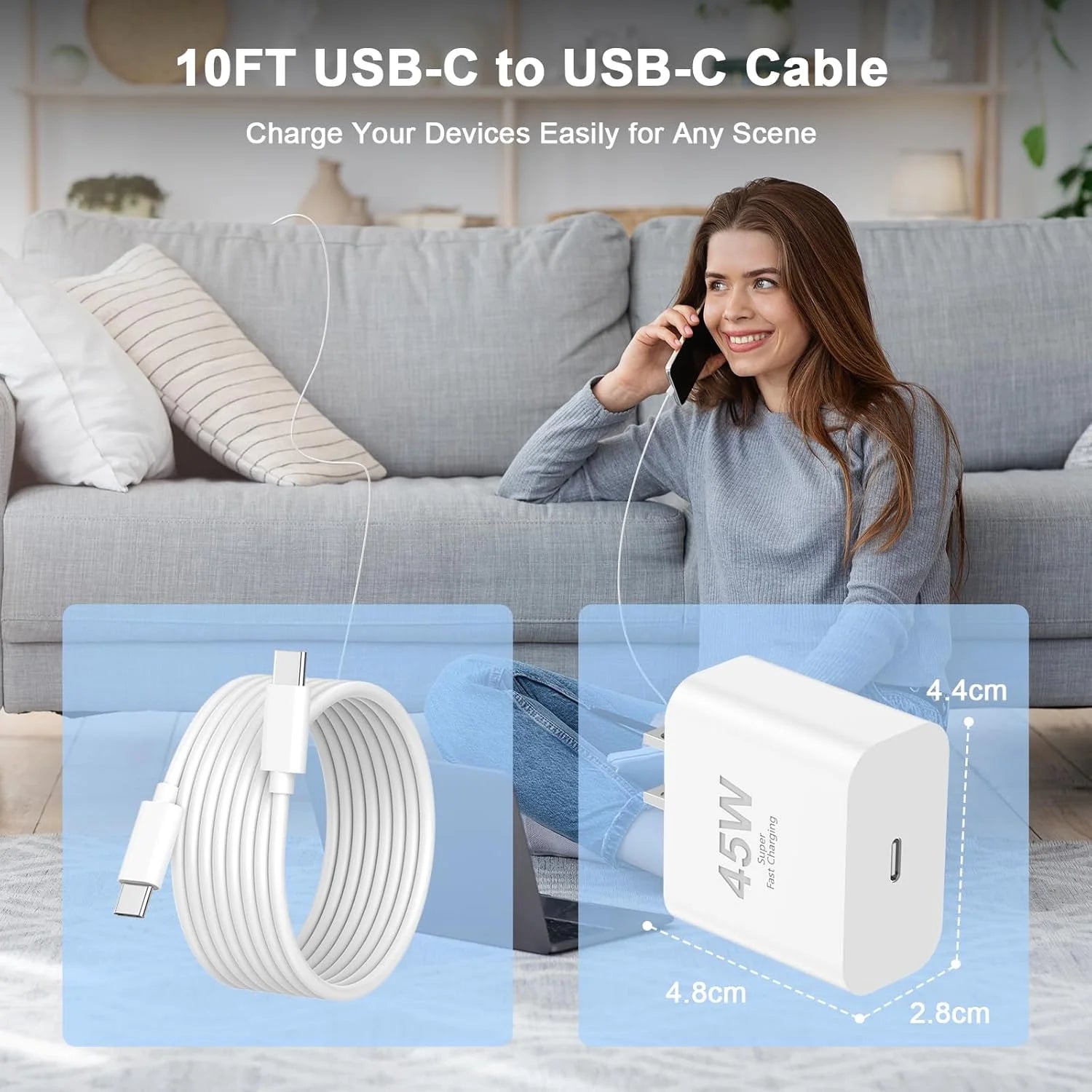 I Phone 17 16 Pro Max Charger Fast Charging, 45W USB C I Phone 16 Super Fast Charger Block with 10Ft Long Type C Charging Cord Compatible with Iphone 17/16/15 Pro Max/Plus/S25