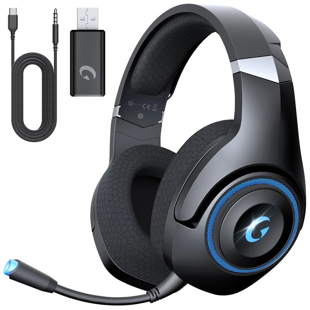 Wireless Gaming Headsets for PS5 PC Switch PC with Bluetooth 5.2, 2.4 Ghz USB Gaming Headphones with Detachable Microphone, 40H Battery Life, 3.5Mm Wired for Xbox Series,Black