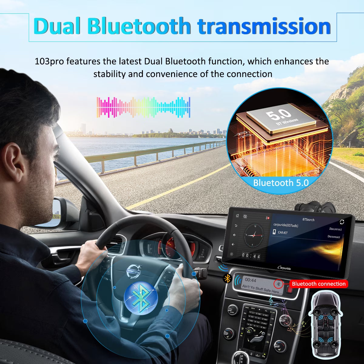 Wireless BT Trans for Carplay &A- Auto Portable Car Stereo, 11.3" Smart Display W103Pro