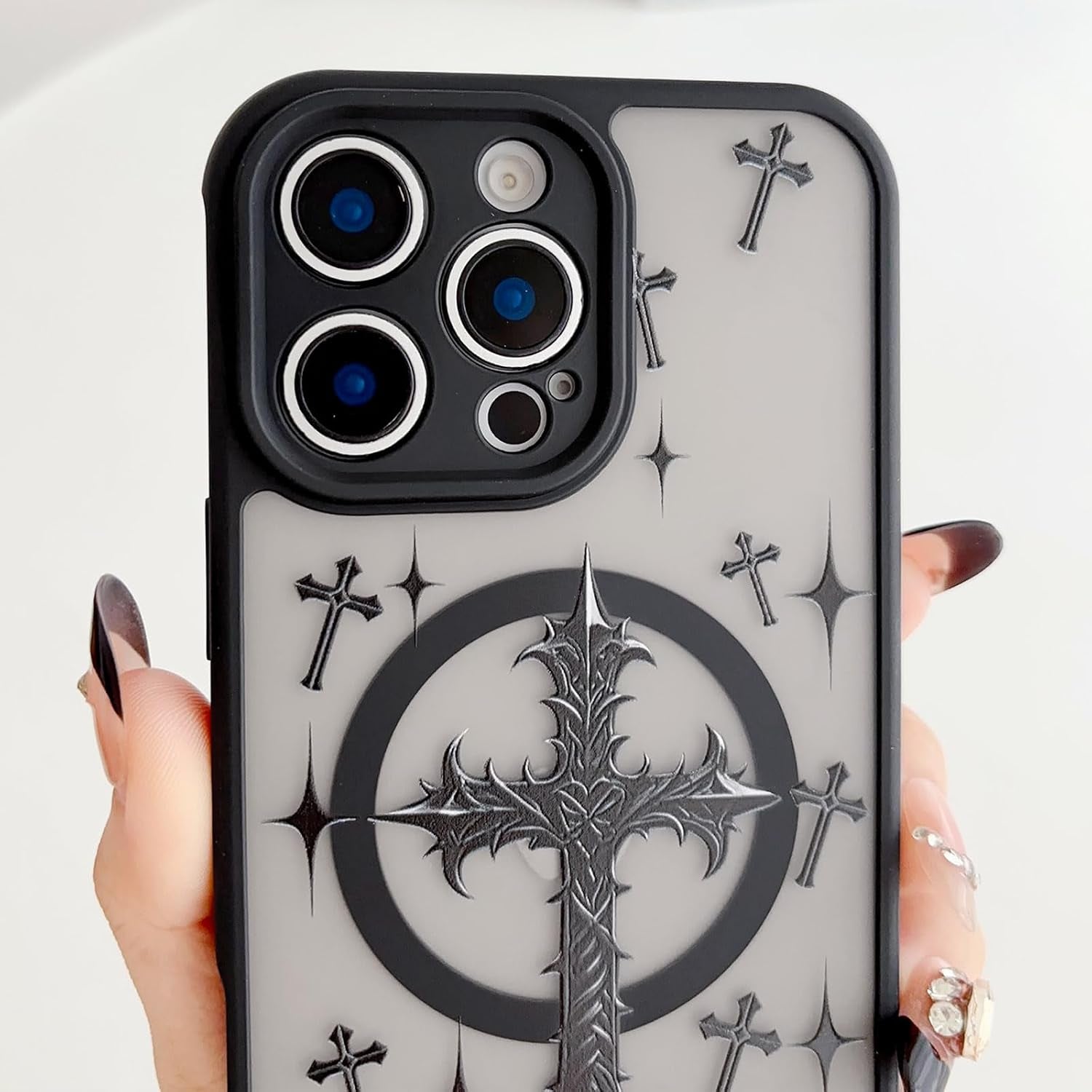 Magnetic Case Designed for Iphone 12 Pro, Cross Jesus Christian Design, Soft TPU Slim Shockproof Cover for Girls Women and Men - Black