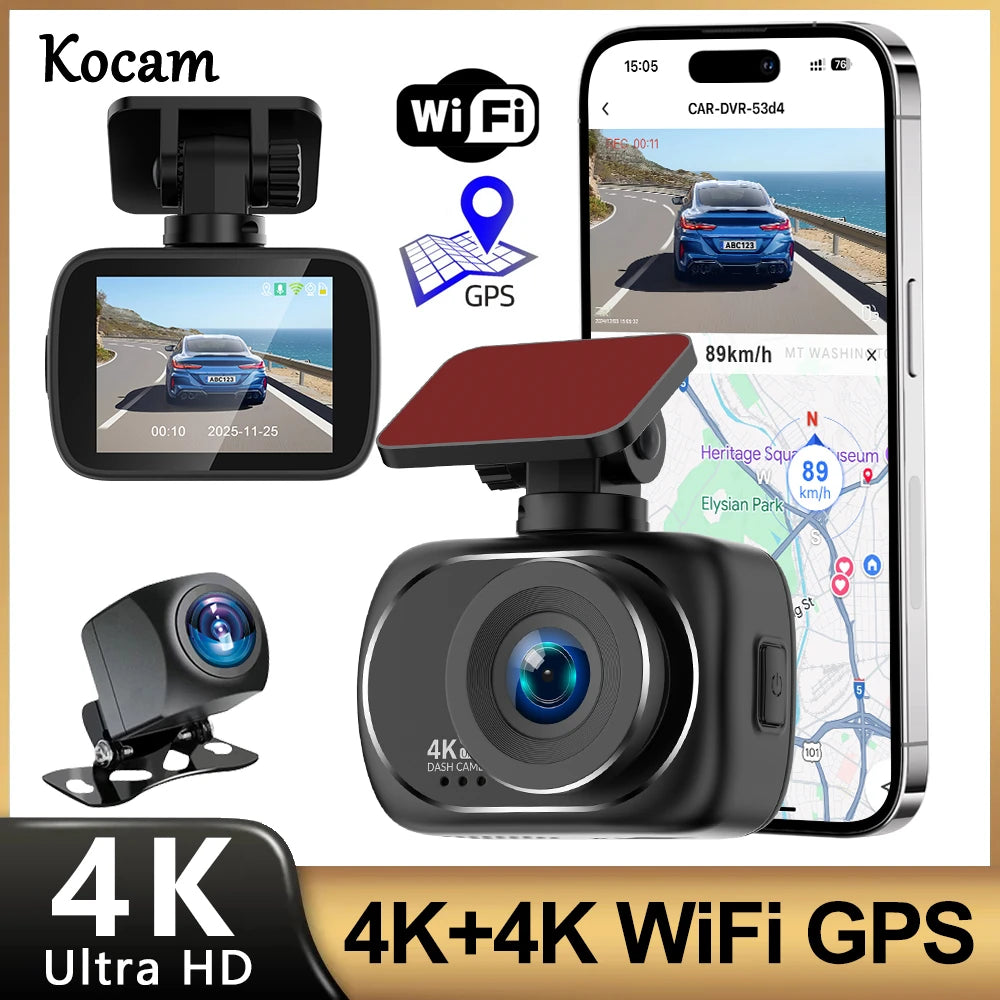 4K Dashcam Car Dvr Dual 4K Dash Cam Support 4K Rear Camera WIFI GPS Night Vision 24H Parking Monitoring Black Box