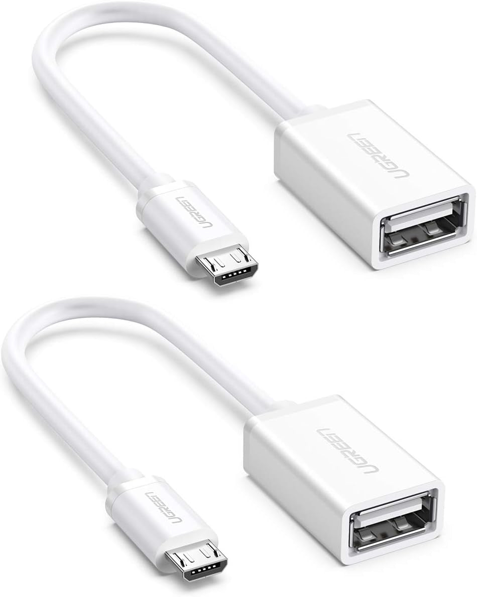 UGREEN USB 2.0 OTG Cable 2 Pack - Micro USB Male to USB Female Adapter for Samsung S7 S6 Edge S4 S3 LG G4 DJI Spark Mavic Remote Controller Android Tablets - White