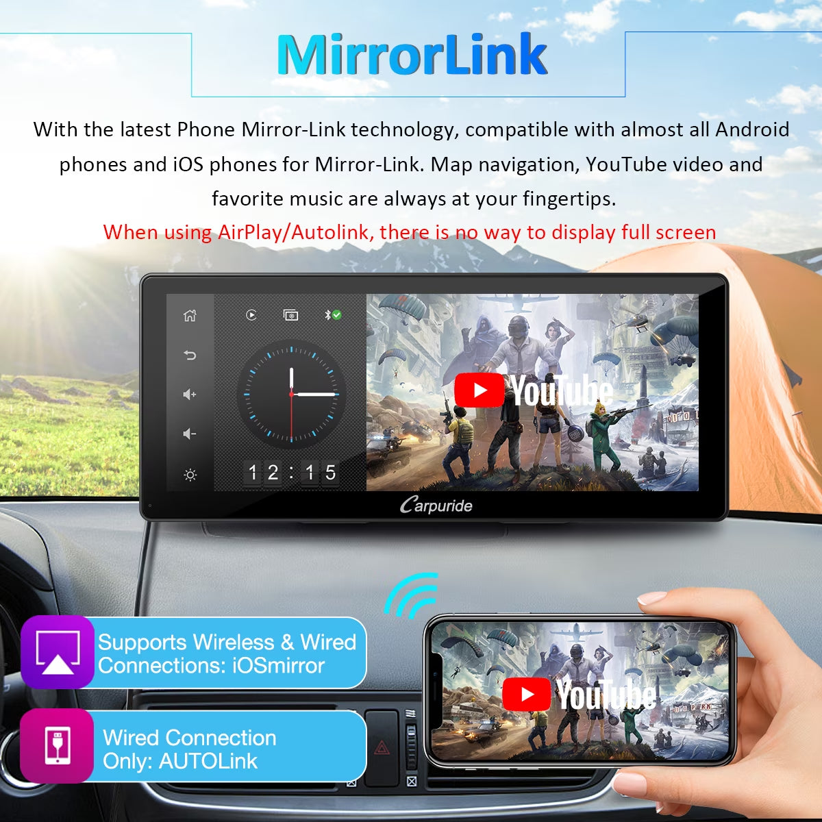 Wireless BT Trans for Carplay &A- Auto Portable Car Stereo, 11.3" Smart Display W103Pro